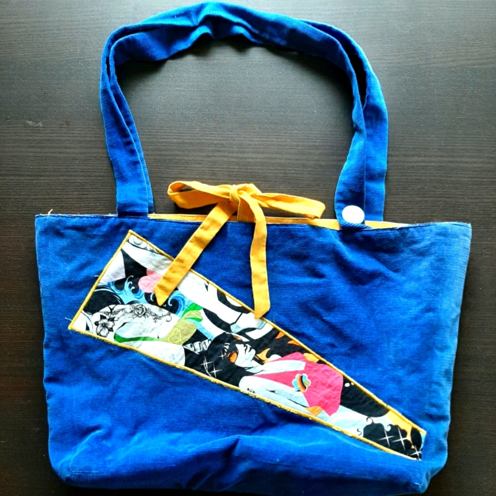 Royal Blue Pop Art Corduroy Tote